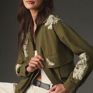 Dolan | Olive Utility Jacket with White Embroidery from Anthropologie